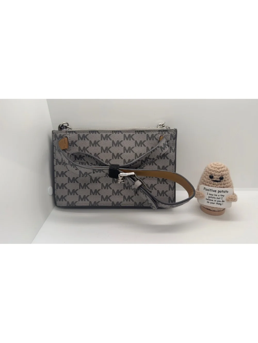 Michael Kors Gray MK Signature Chain-Handle